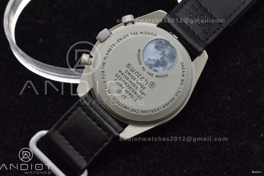 Moon Strap to The Moonwatch x Swatch Bioceramic Mission Quartz Omega on Nylon 1221